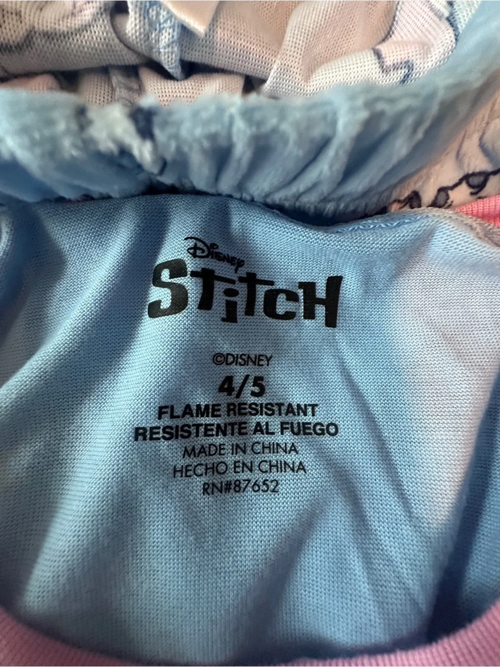 Disney Stitch Light Blue and Pink Kids Pajama Set Girls 4-5